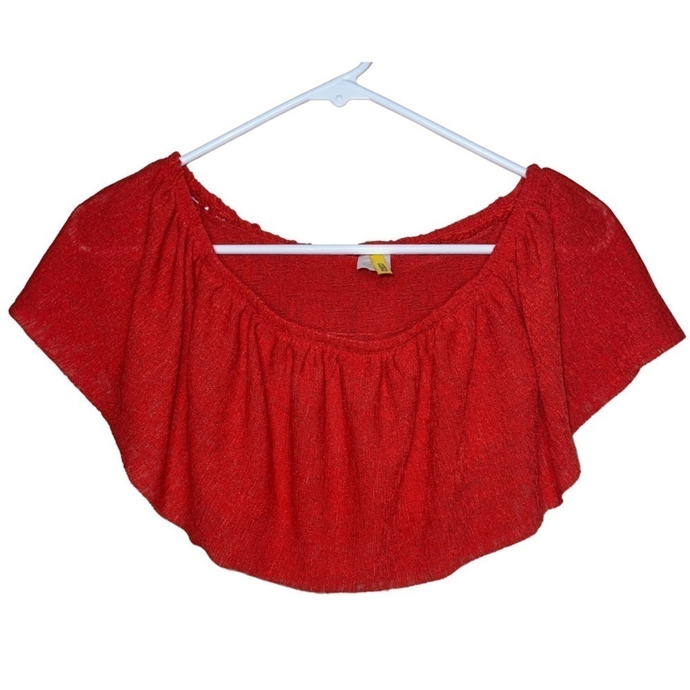 CODIGO Orange Elastic Ruffled Neckline Crop Top Size Medium